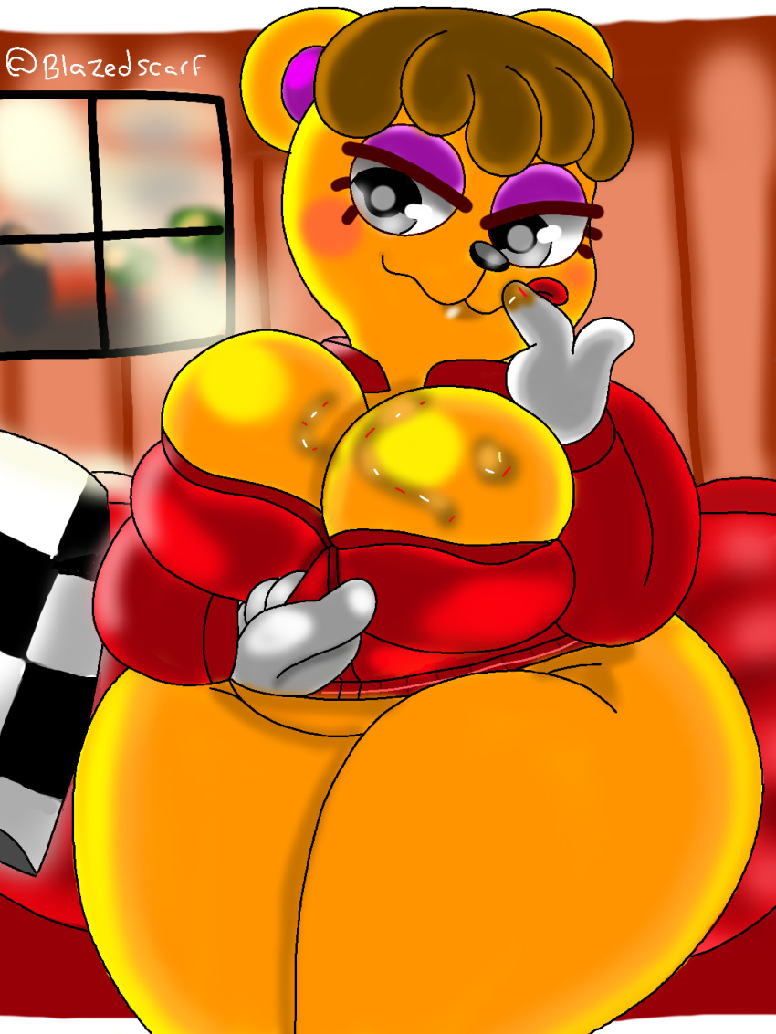 3:4 animal_crossing anthro big_breasts big_butt blazedscarf breasts butt eyeshadow female hi_res makeup mammal nintendo solo syrup tammy_(animal_crossing) thick_thighs unzipped_jacket ursid video_games wide_hips