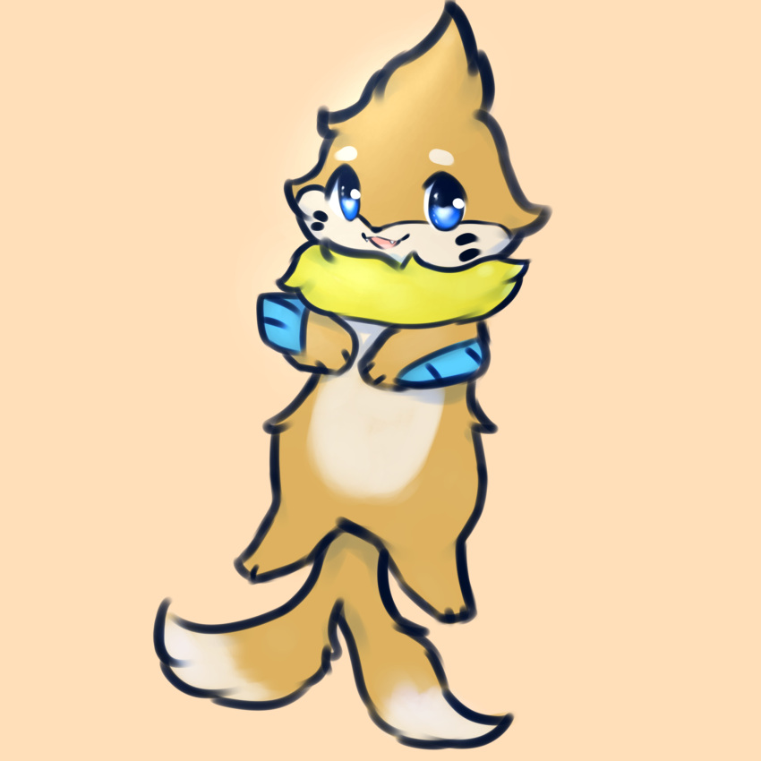 1:1 2_tails ambiguous_gender anthro blue_eyes blue_sclera buizel fangs fin fluffy fluffy_tail fur hi_res mammal markings_(fur) multi_tail nintendo open_mouth orange_body orange_fur pok&eacute;mon pok&eacute;mon_(species) simple_background smile snoiifoxxo solo tuft video_games