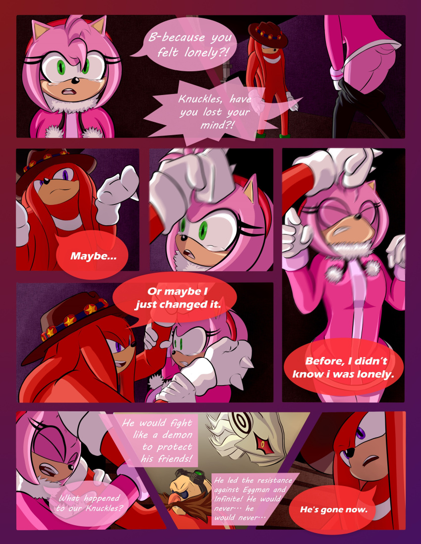 2019 absurd_res amy_rose anthro bodily_fluids breech_loader clothed clothing comic crying duo echidna english_text eulipotyphlan female fur green_eyes handwear hedgehog hi_res knuckles_the_echidna male mammal monotreme purple_eyes sega sonic_the_hedgehog_(series) tears text toso video_games