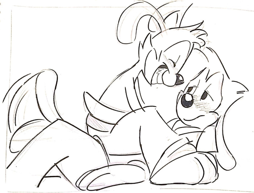 animaniacs anthro blush canid canine canis clothed clothing disney domestic_dog duo eyes_closed fantasypuppy gloves goof_troop half-closed_eyes handwear happy inkblot looking_at_another lying male male/male mammal max_goof narrowed_eyes on_back shy sitting sitting_on_person sketch smile tailwag warner_brothers yakko_warner