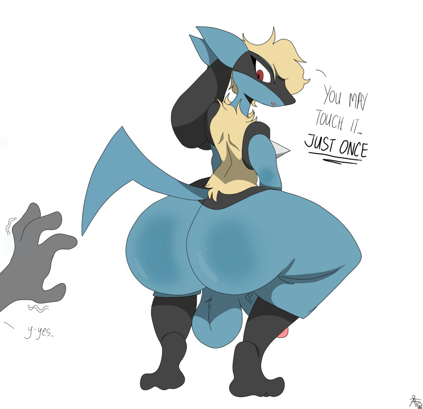 absurd_res anthro balls big_balls big_butt big_penis butt canid canine canis crouching domestic_dog duo eager freckles genitals glistening glistening_body hi_res huge_balls huge_butt huge_thighs humanoid_genitalia humanoid_penis kage_(naffy) looking_back lucario male male_focus mammal nintendo penis pok&eacute;mon pok&eacute;mon_(species) rear_view suggestive_pose teasing therealnaffy thick_thighs video_games