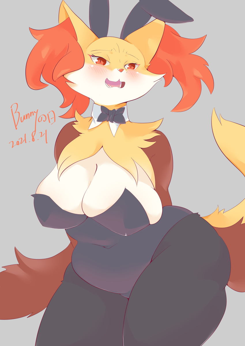 2021 absurd_res anthro big_breasts black_body black_fur blush breast_squish breasts brown_body brown_fur cheek_tuft cleavage clothed clothing curvy_figure dated delphox english_text facial_tuft fake_ears fake_rabbit_ears female fur hands_behind_back hi_res huge_breasts inner_ear_fluff japanese_text kemono multicolored_body multicolored_fur nintendo open_mouth open_smile overweight overweight_anthro overweight_female pok&eacute;mon pok&eacute;mon_(species) portrait red_body red_eyes red_fur red_nose shirt_collar skindentation smile solo squish text thick_thighs three-quarter_portrait translated translated_description tuft ukenya video_games voluptuous white_body white_fur yellow_body yellow_fur