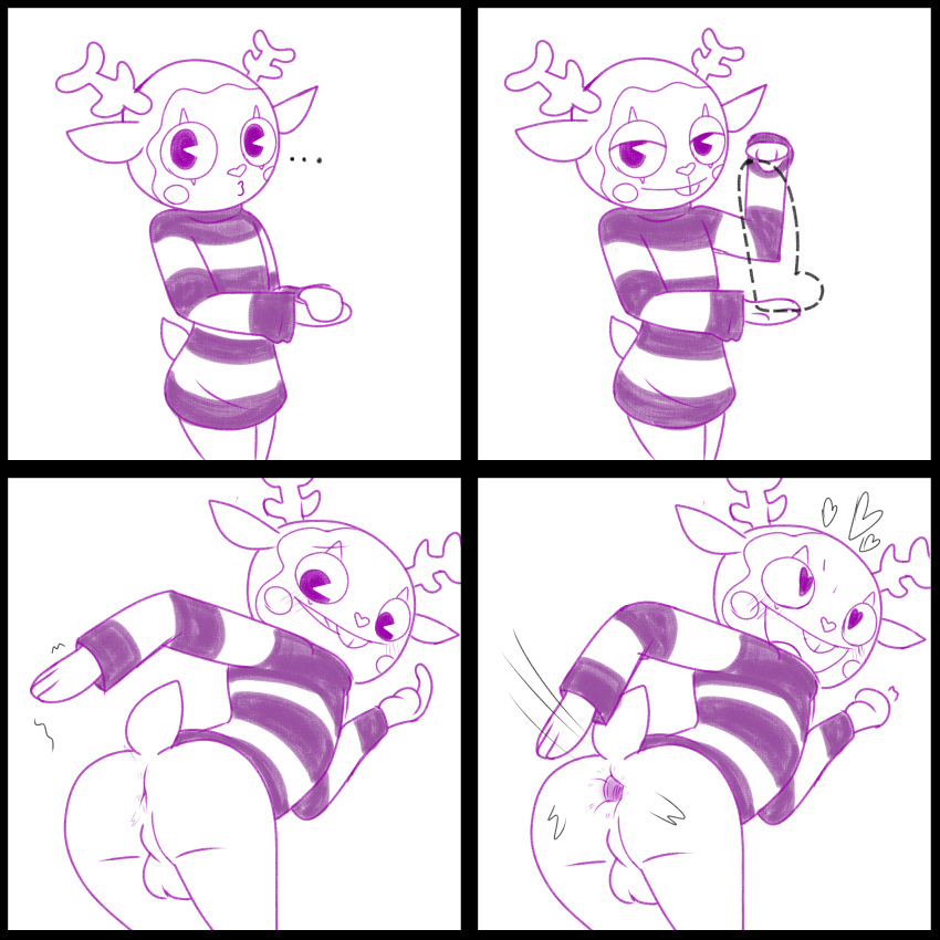 1:1 anal anal_penetration anthro anus butt cervid clothed clothing comic girly happy_tree_friends hi_res lechugansfw makeup male mammal mime_(htf) mimic partially_clothed penetration sketch solo