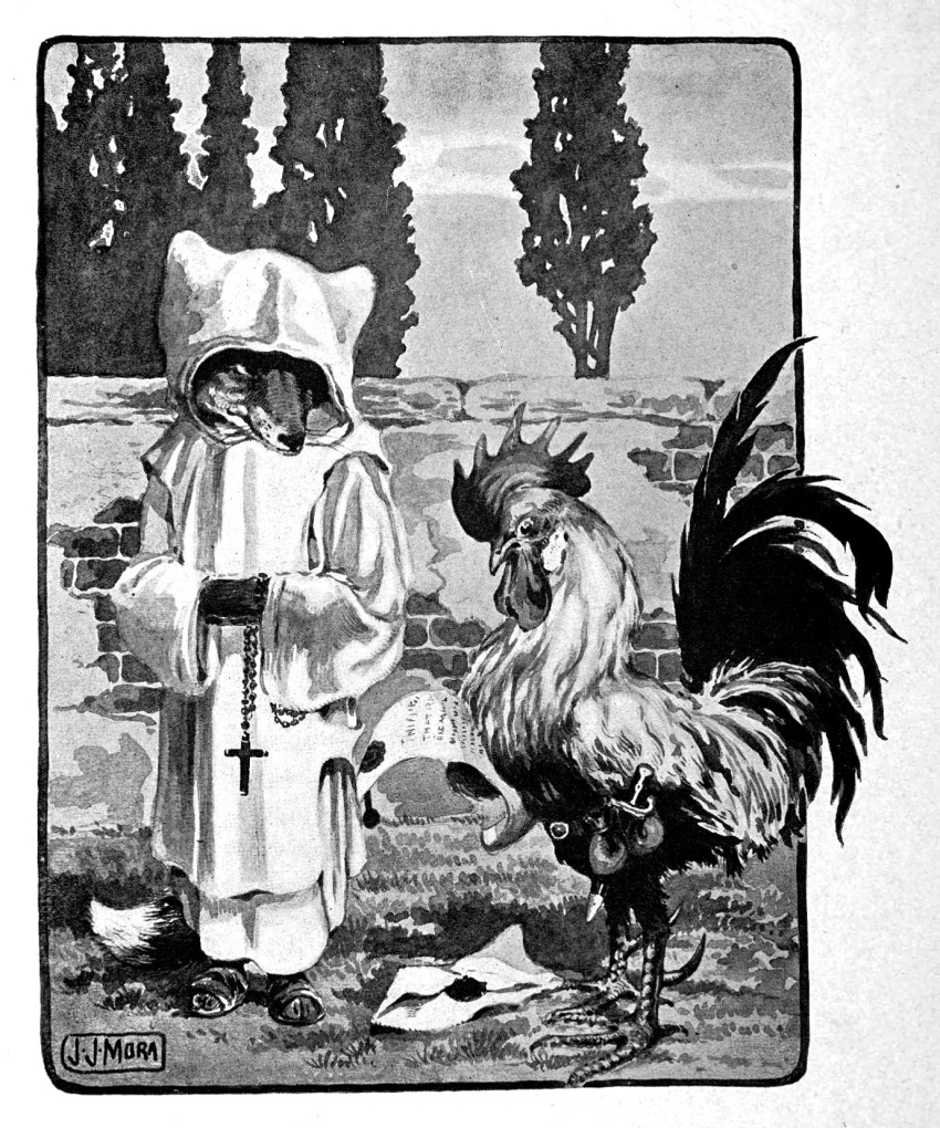 1920 20th_century 4_toes 5:6 ancient_furry_art anthro avian biped bird brick_wall canid canine chanteclere chicken christian_symbol christianity clothed clothing cross detailed_background duo feathers feet footwear fox fully_clothed galliform gallus_(genus) greyscale hi_res holding_object joseph_jacinto_mora male mammal melee_weapon monochrome nude outside phasianid plant prayer_beads public_domain religion religious_clothing reynard_the_fox rosary sandals signature sky sword tail_feathers text toes traditional_media_(artwork) tree wall_(structure) weapon