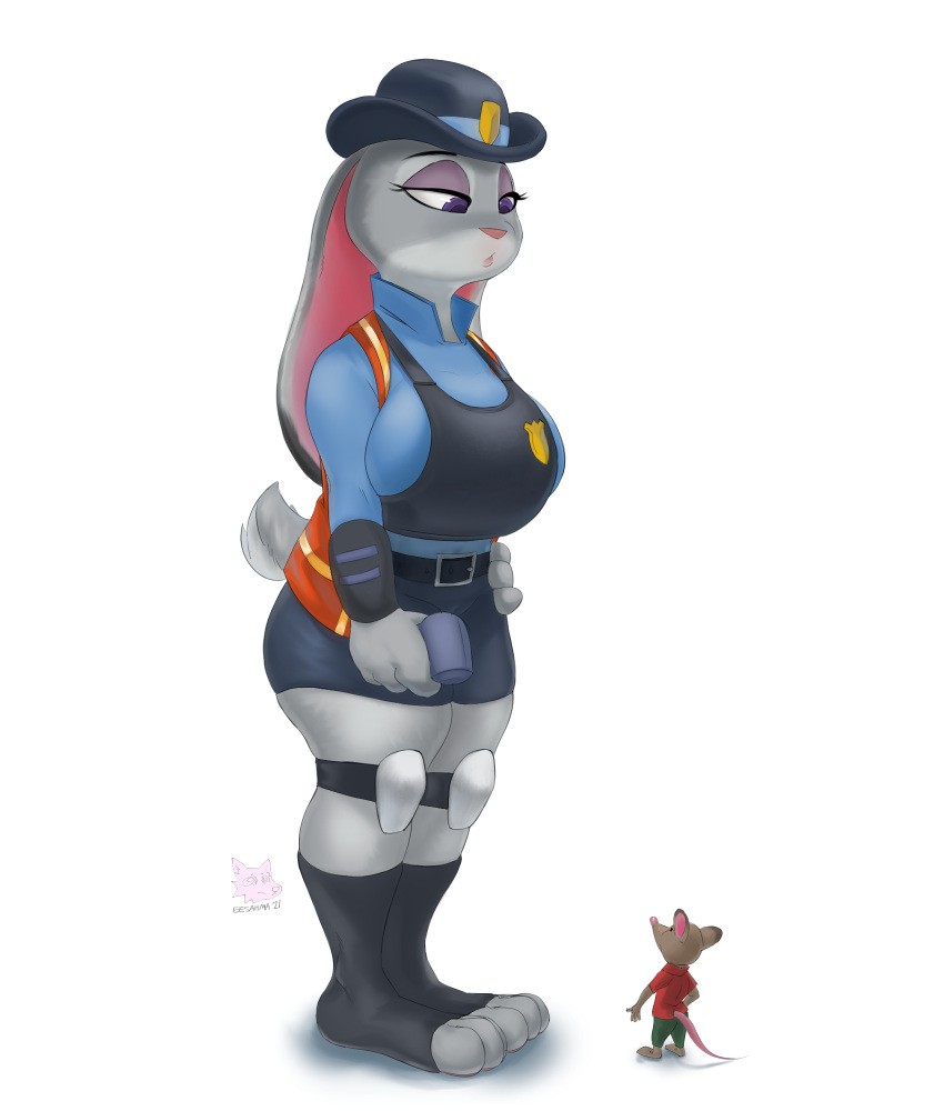 anthro big_breasts big_butt breasts butt clothed clothing digital_drawing_(artwork) digital_media_(artwork) disney esahma female fur hair hi_res judy_hopps lagomorph leporid mammal purple_eyes rabbit simple_background solo text thick_thighs wide_hips zootopia