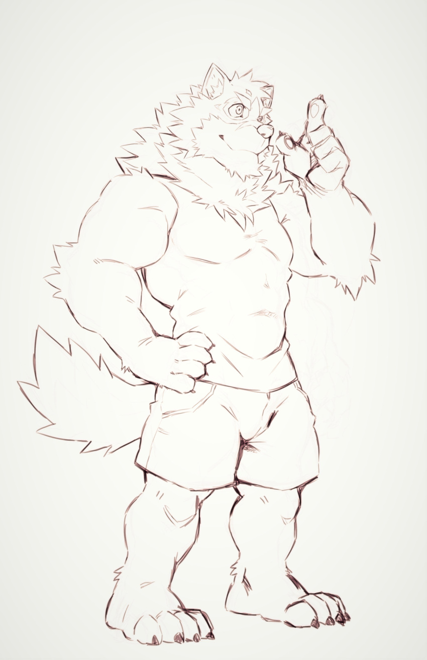 absurd_res anthro barrel_(live-a-hero) biceps canid canine canis clawed_feet clothing heylaw21 hi_res lifewonders live-a-hero male mammal muscular muscular_anthro muscular_male pecs shirt sketch solo tank_top topwear video_games wolf
