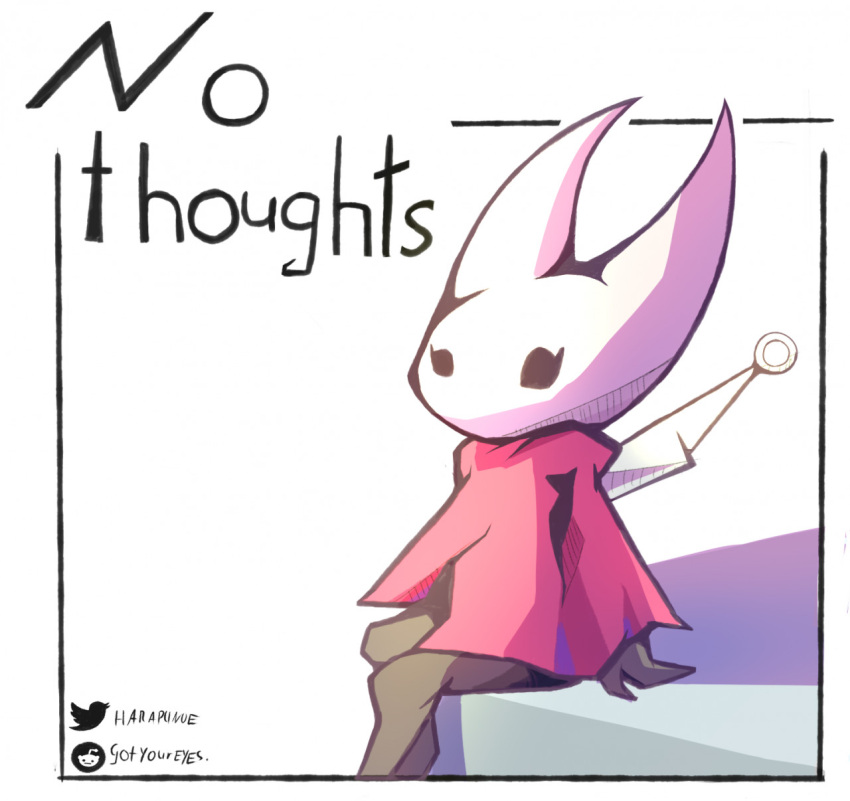 anthro arthropod female harapunoe hi_res hollow_knight hornet hornet_(hollow_knight) hymenopteran insect meme nail neutral_expression simple_background sitting solo team_cherry vespid video_games wasp white_background