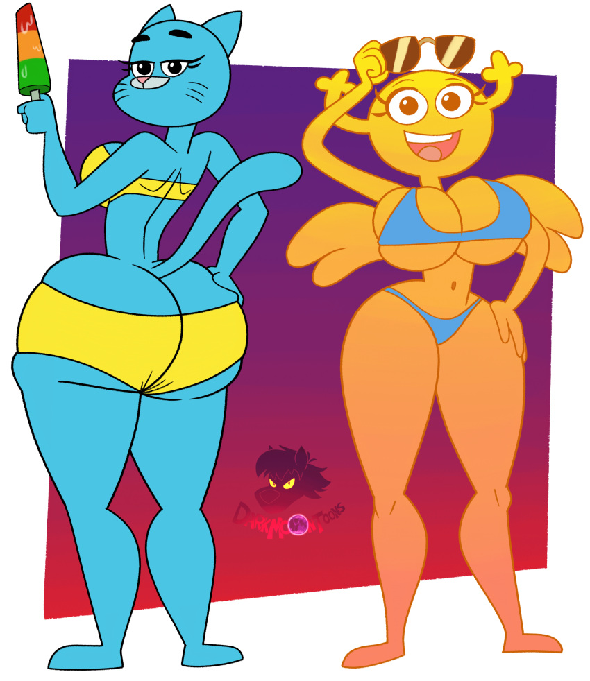 absurd_res alpha_channel anthro antlers barefoot big_breasts big_butt bikini blu3danny breasts butt cartoon_network clothing domestic_cat duo eyewear fairy feet felid feline felis female food hi_res horn looking_at_viewer mammal nicole_watterson penny_fitzgerald popsicle signature sunglasses swimwear the_amazing_world_of_gumball thick_thighs wings