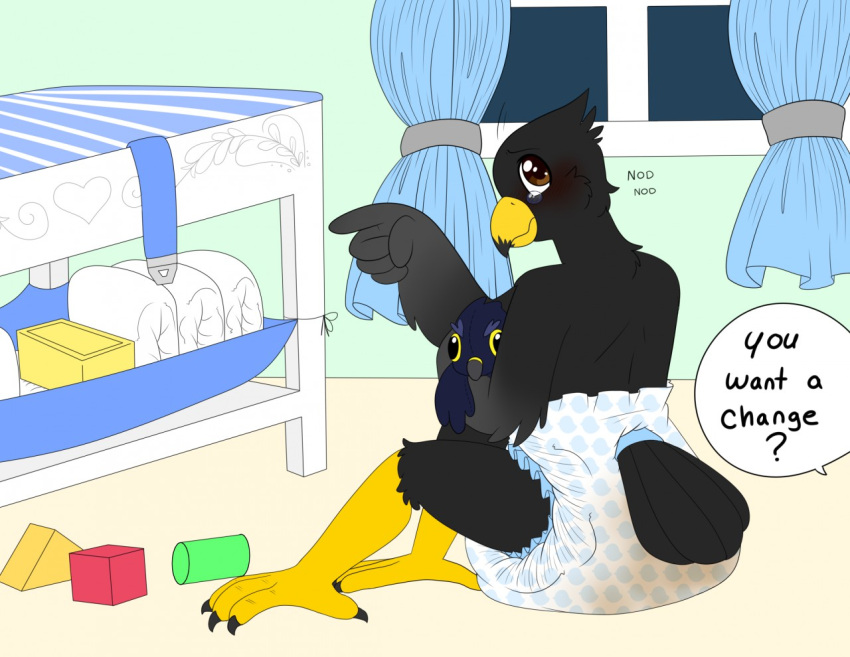 anthro avian bird blush bodily_fluids bunana crying dialogue diaper embarrasing embarrassed english_text feces filth filthy male messy_diaper nephy_abdl_(peregrine) padded padding peregrine pooping scat soiled soiled_diaper soiling soiling_diaper solo tears text