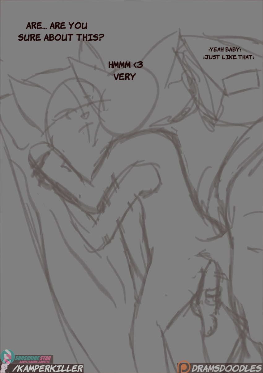 anthro brother brother_and_sister brother_sister canid canine comic duo english_text female fox genitals guided_penetration hi_res incest_(lore) kamperkiller_(artist) male male/female mammal penis sibling sister sketch text unfinished
