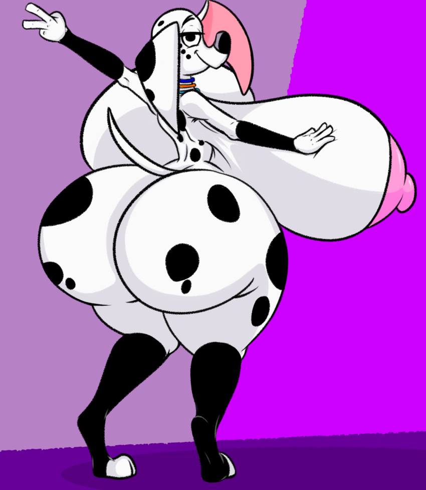 101_dalmatian_street 101_dalmatians anthro big_breasts big_butt black_body black_fur black_spots breasts butt canid canine canis clothed clothing dalmatian disney dolly_(101_dalmatians) domestic_dog feet female feral fur hi_res huge_breasts huge_butt huge_thighs hyper hyper_breasts hyper_butt kanahu luxioboi22 mammal multicolored_body multicolored_fur nipples purple_background simple_background solo spots thick_thighs toes topless topless_female two_tone_body two_tone_fur white_body white_fur