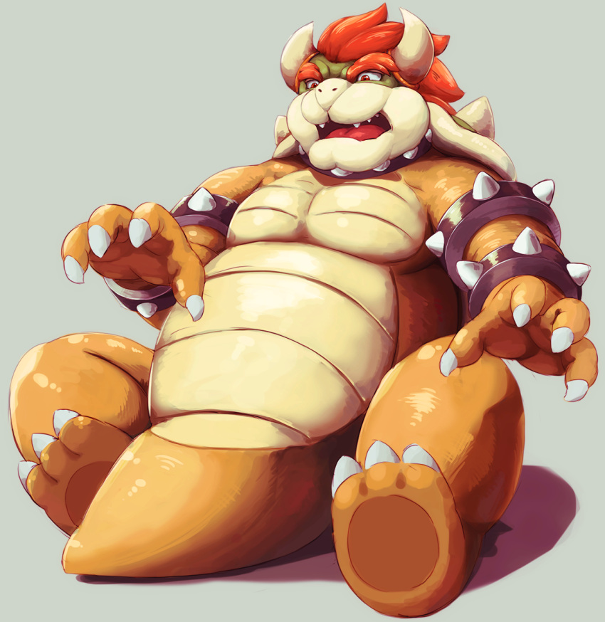 2015 anthro belly biped bowser hi_res humanoid_hands kemono koopa korosuke male mario_bros nintendo overweight scalie simple_background sitting solo video_games