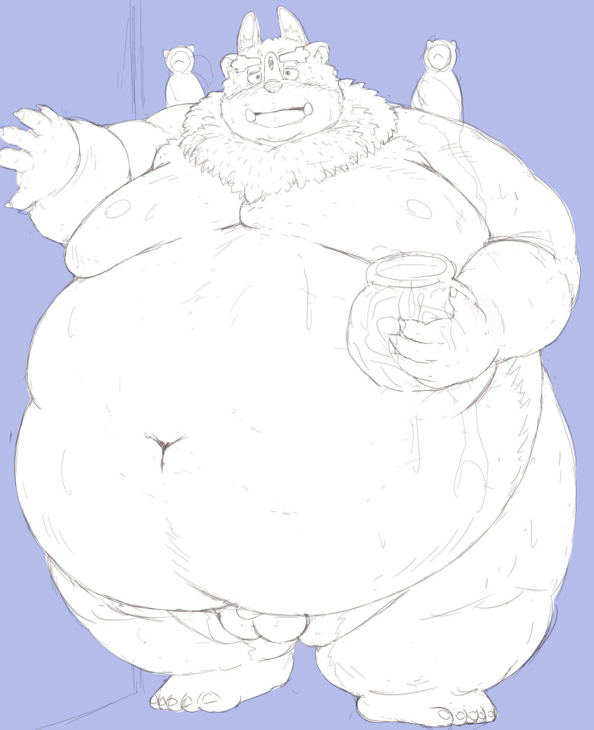 2021 anthro balls belly big_belly blush doguma-sin genitals hi_res humanoid_hands kemono male moobs navel nipples obese obese_male overweight overweight_male penis small_penis solo tokyo_afterschool_summoners tsathoggua video_games