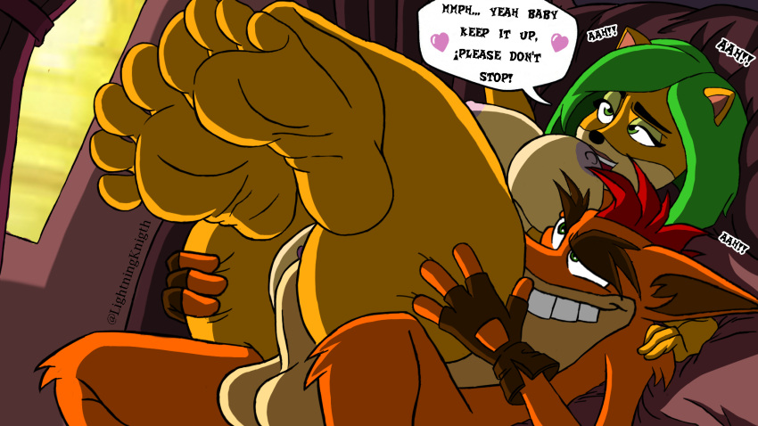 16:9 activision ami_bandicoot anthro balls bandicoot big_butt big_penis breasts butt comic crash_bandicoot_(series) crash_team_racing_(series) crash_team_racing_nitro-fueled dialogue duo excited excited_female excited_for_sex feet feet_together feet_up female genitals green_eyes green_hair hair hi_res lightningknight male male/female mammal marsupial nipples penetration penis pussy red_hair sex smile trash_bandicoot vaginal vaginal_penetration video_games widescreen