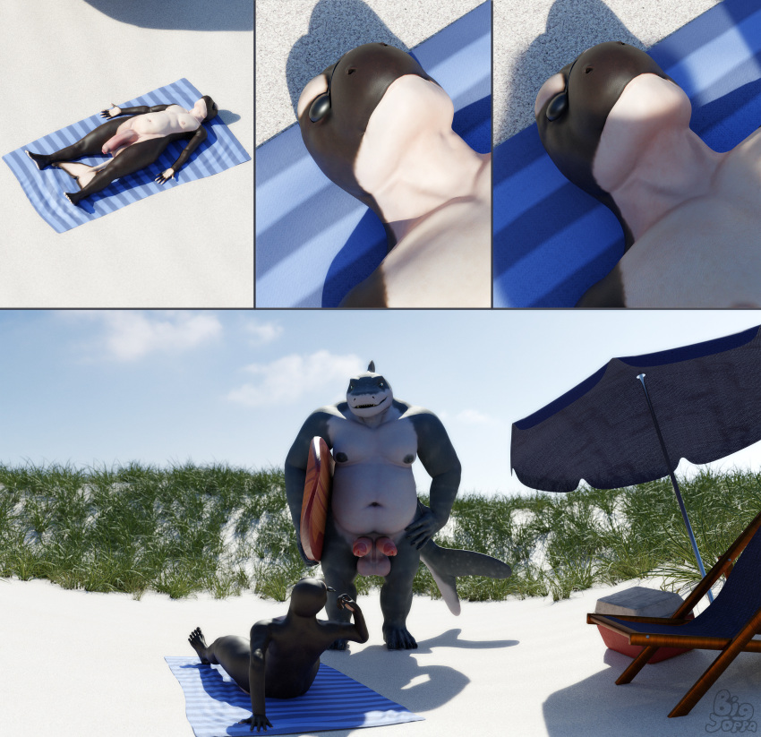 2_penises 3d_(artwork) 5_fingers 5_toes absurd_res anthro balls beach belly big_balls big_penis bigjoppa biped black_body carpet_shark cetacean chubby_male delphinoid digital_media_(artwork) duo feet fingers fish genitals hi_res humanoid_feet humanoid_genitalia humanoid_hands humanoid_penis male mammal marine multi_genitalia multi_penis navel nipples oceanic_dolphin orca overweight overweight_male penis sand seaside shark size_difference slightly_chubby solo solo_focus sunbathing surfboard thick_thighs toes toothed_whale whale_shark white_body