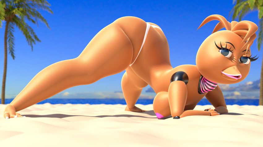 16:9 3d_(artwork) 4k absurd_res anthro beach breasts butt digital_media_(artwork) female five_nights_at_freddy's five_nights_at_freddy's_2 hi_res huge_filesize nipples nude seaside sky solo sonic-mj toy_chica_(fnaf) video_games wide_hips widescreen