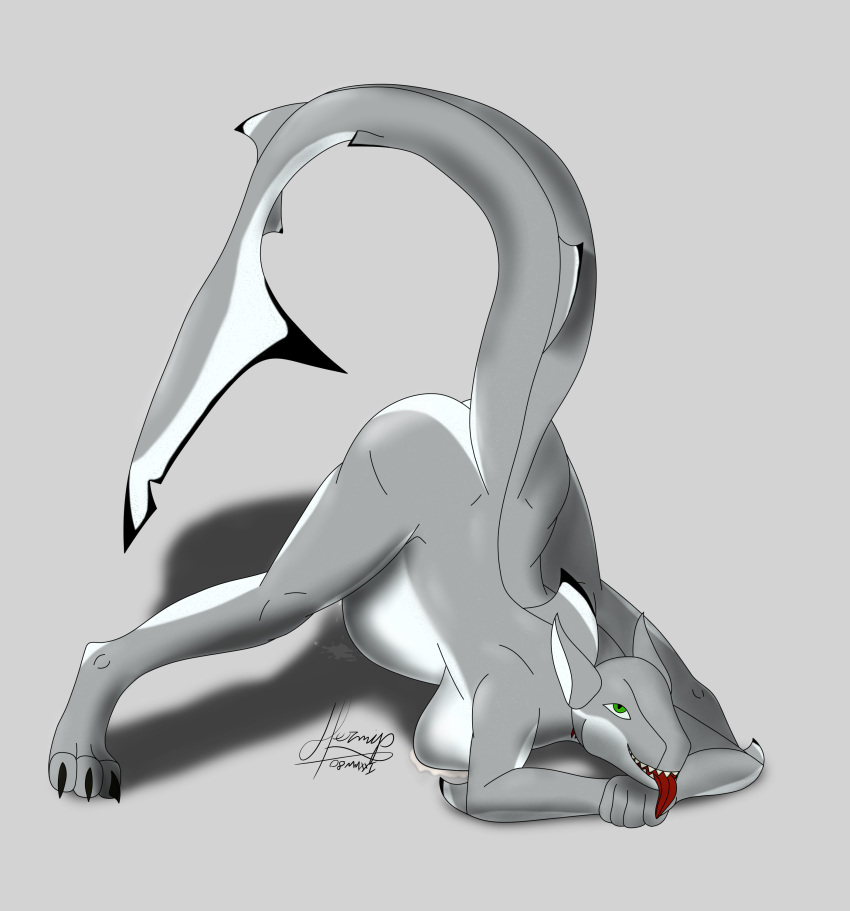 3_toes 5_fingers absurd_res ahegao anthro ass_up belly big_breasts blacktip_reef_shark bodily_fluids breasts butt carcharhinus digital_drawing_(artwork) digital_media_(artwork) dorsal_fin feet female fin fingers fish genital_fluids green_eyes grey_body grey_skin hairless hermip hi_res horny_(disambiguation) huge_breasts in_heat jack-o'_pose lactating looking_at_viewer looking_pleasured lydia_(hermip) marine non-mammal_breasts nude open_mouth pose pregnant pregnant_female reef_shark requiem_shark shark simple_background smile solo tail_fin teeth toes tongue tongue_out white_body