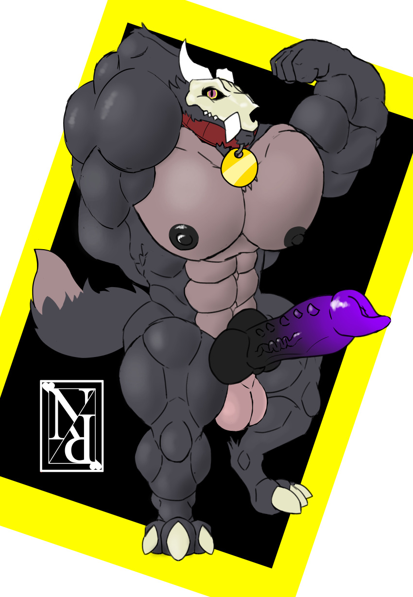 abs absurd_res alpha_channel animal_genitalia animal_penis anthro asymmetrical_horns balls big_balls big_muscles big_pecs big_penis bone broken_horn bulge canid canid_demon canine canine_penis claws collar demon disney flexing flexing_bicep flexing_muscles fully_sheathed fur fur_tuft genitals grey_body hi_res horn hybrid_genitalia hybrid_penis king_(the_owl_house) knot male mammal muscular muscular_anthro muscular_male nipples nude nyhil_rex pecs penis shadings sheath shirtless simple_background skull skull_face skull_head solo spiked_penis spikes spikes_(anatomy) the_owl_house tuft vein veiny_penis