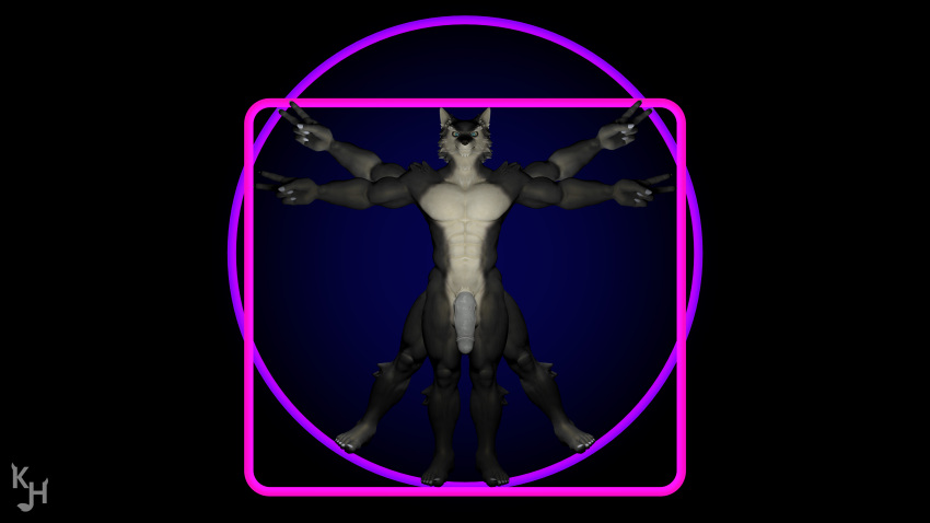 16:9 2021 3d_(artwork) 4k 5_fingers 5_toes abs absurd_res anthro balls biceps biped black_background black_nose black_pupils blue_background blue_eyes canid canine canis circumcised claws digital_media_(artwork) eyebrows feet finger_claws fingers flaccid fur genitals grey_body grey_fur hi_res humanoid_genitalia humanoid_penis khalionhyperion looking_at_viewer male mammal muscular muscular_anthro muscular_male neon nude pecs penis petruz_(copyright) pupils simple_background solo spread_legs spreading standing teal_eyes toe_claws toes tuft vitruvian_man watermark white_body white_fur wide_stance widescreen wolf wolf_(petruz)