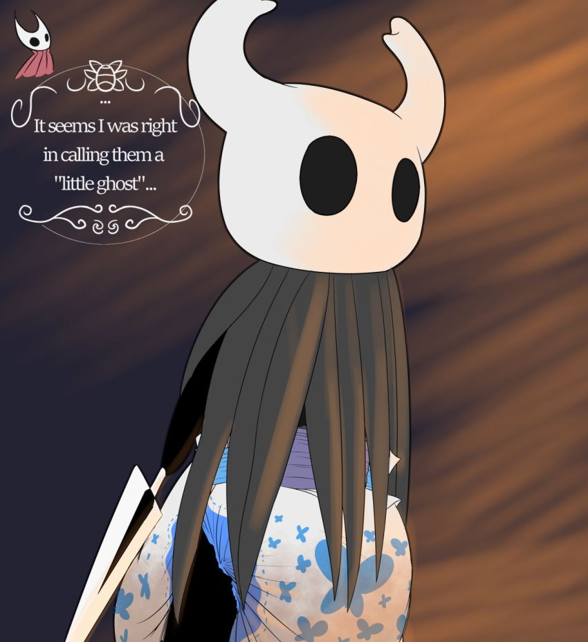 anthro arthropod black_body clothing diaper diaper_fetish digital_media_(artwork) english_text feces full_diaper hi_res hollow_knight horn hornet_(hollow_knight) insect messy_diaper protagonist_(hollow_knight) scat simple_background sinningsneasel soiled_diaper soiling team_cherry text vessel_(species) video_games weapon