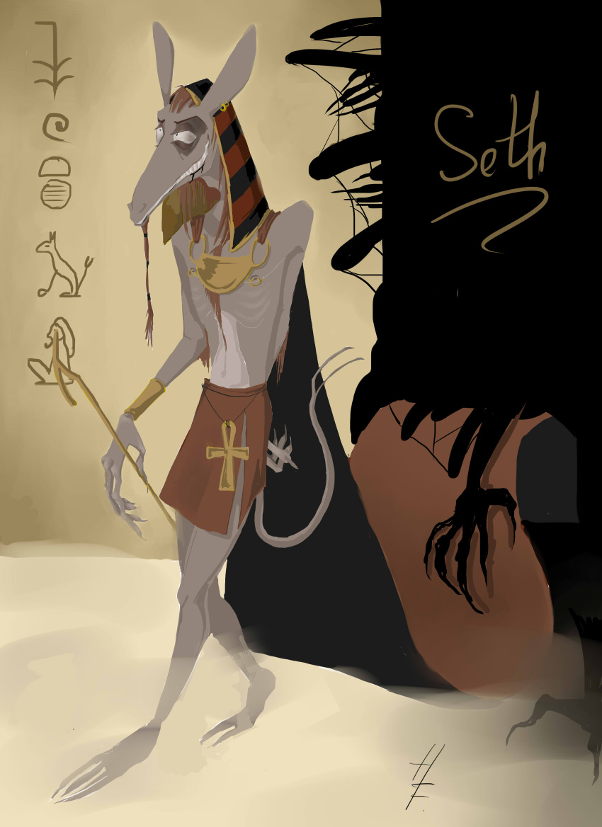 absurd_res ankh anthro deity egyptian_mythology grin hi_res hieroglyphics hodyfuhrer male middle_eastern_mythology mythology set_(deity) set_(species) shadow_hand smile solo