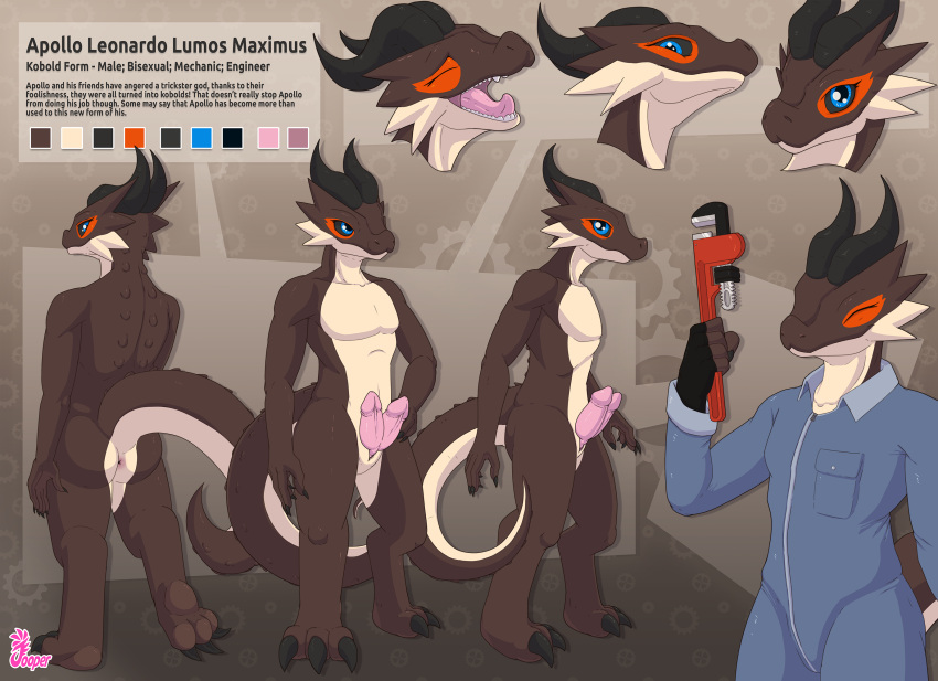 animal_genitalia animal_penis anthro anus apollo_(onlyprime223) butt clothed clothing costume english_text fan_character fully_clothed genitals hemipenes hi_res horn jooper kobold lizard male model_sheet multi_genitalia multi_penis multiple_images nude penis red_eyed_skink reptile scalie sheet_(disambiguation) skink solo text