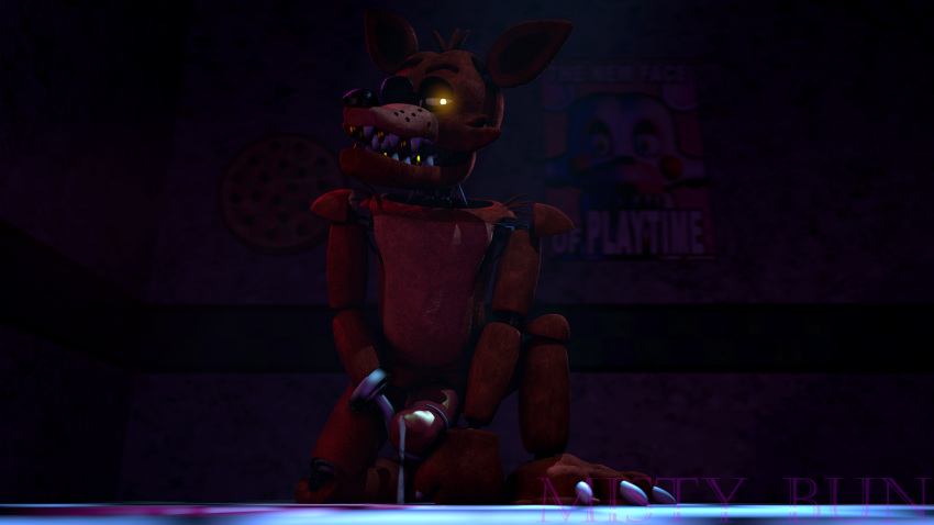 16:9 2021 3d_(artwork) 4k absurd_res animatronic anthro biped black_nose bodily_fluids canid canine canis cheek_tuft claws cum digital_media_(artwork) erection eye_patch eyebrows eyewear facial_tuft feet five_nights_at_freddy's fox foxy_(fnaf) fur genital_fluids genitals glowing glowing_eyes gold_(metal) gold_tooth half-closed_eyes hi_res holding_penis hook hook_hand kneeling looking_at_viewer machine male mammal metal misty_bun narrowed_eyes penis pink_penis pose red_body red_fur robot solo source_filmmaker teeth teeth_showing toe_claws tuft video_games widescreen yellow_eyes