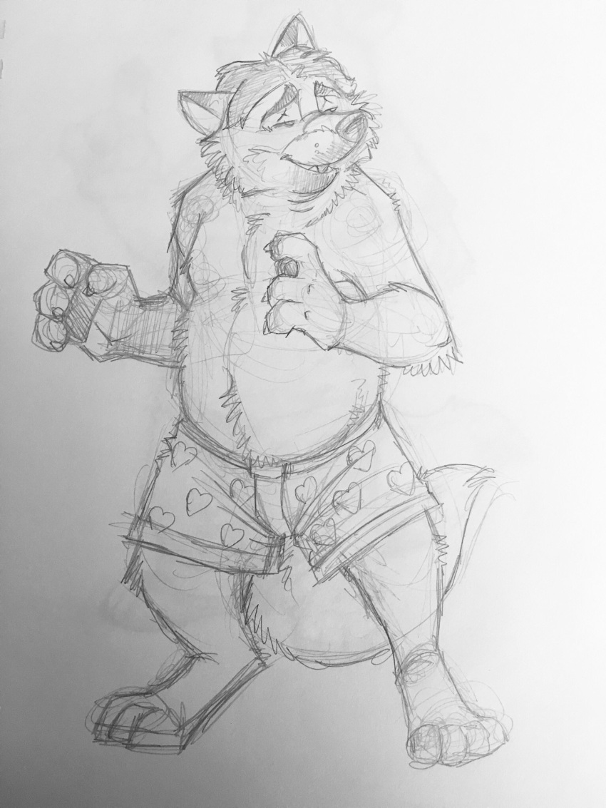 2016 3:4 anthro canid canine clothing disney fox gideon_grey hi_res humanoid_hands k-9 male mammal monochrome simple_background sketch slightly_chubby solo underwear zootopia