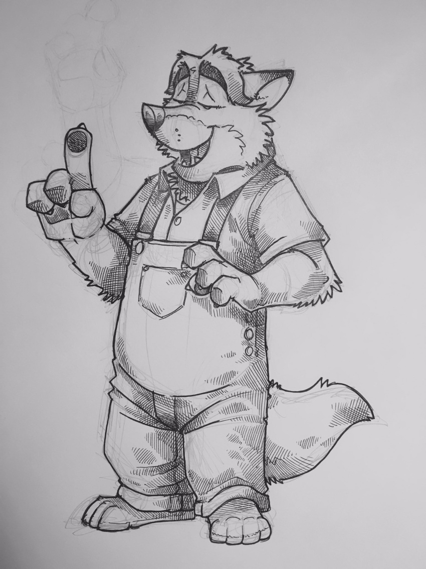 2016 3:4 anthro biped canid canine clothing disney fox gideon_grey hi_res humanoid_hands k-9 male mammal overalls shirt simple_background slightly_chubby solo topwear zootopia