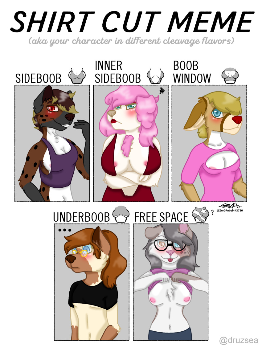 ... absurd_res anthro armpit_hair big_breasts bird_dog black_body black_fur black_markings blep blonde_hair blonde_highlights blue_eyes blush bob_cut bodily_fluids body_hair boob_window border_collie breasts brimstone_(zer0rebel4) brown_body brown_eyes brown_fur brown_hair brown_markings canid canid_demon canine canis capreoline cervid chest_tuft cleavage cleavage_cutout clothed clothing collie countershading curled_hair demon digital_drawing_(artwork) digital_media_(artwork) dipstick_limbs domestic_dog english_text eyeshadow eyewear female flashing flashing_breasts frown fur german_shepherd glasses gloves_(marking) green_eyes grey_body grey_fur grey_hair grey_markings grin group gynomorph gynomorph_(lore) hair hannah_(zer0rebel4) hellhound herding_dog herm herm_(lore) heterochromia hi_res highlights_(coloring) hunting_dog hyaenid hybrid inner_side_boob intersex lipstick long_hair looking_at_viewer makeup mammal markings meme mixed_breed navel nipples olivia_(zer0rebel) open_clothing open_shirt open_topwear pastoral_dog pink_hair ponytail poodle red_eyes red_hair rita_(zer0rebel4) sage_(zer0rebel4) sheepdog shirt shirt_cut_meme short_hair side_boob slim small_breasts smile spaniel spots spotted_hyena spotted_markings sweat tan_body tan_fur text tongue tongue_out topwear trans_(lore) trans_woman_(lore) tuft under_boob updo upset white-tailed_deer white_body white_fur white_markings wolf zer0rebel4