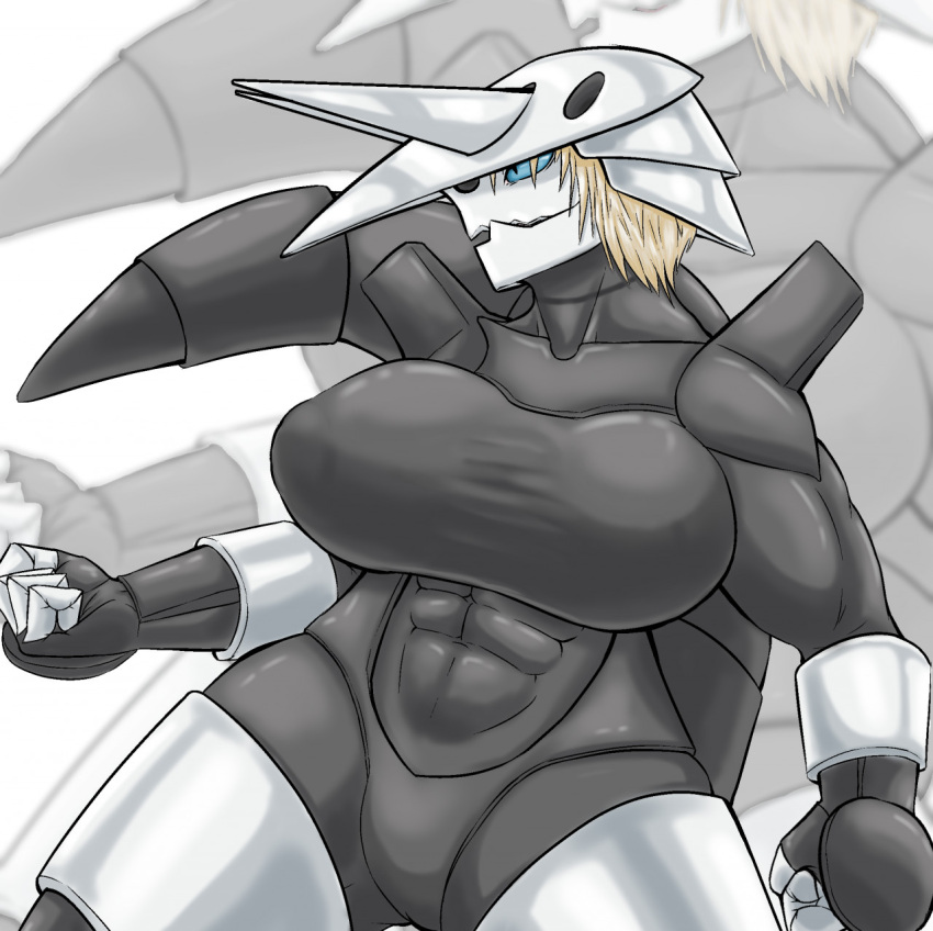 abs aggron anthro big_breasts blonde_hair breasts female grey_body hair hi_res metallic_body muscular muscular_female nintendo pok&eacute;mon pok&eacute;mon_(species) solo torfur video_games