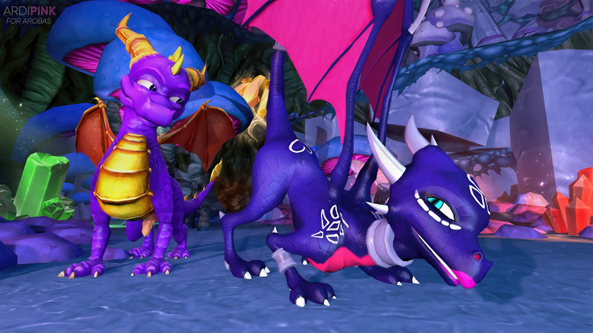 16:9 activision ardi_pink crystal cynder dragon duo female feral genitals hi_res jack-o'_pose male male/female penis place pose spyro spyro_the_dragon video_games widescreen