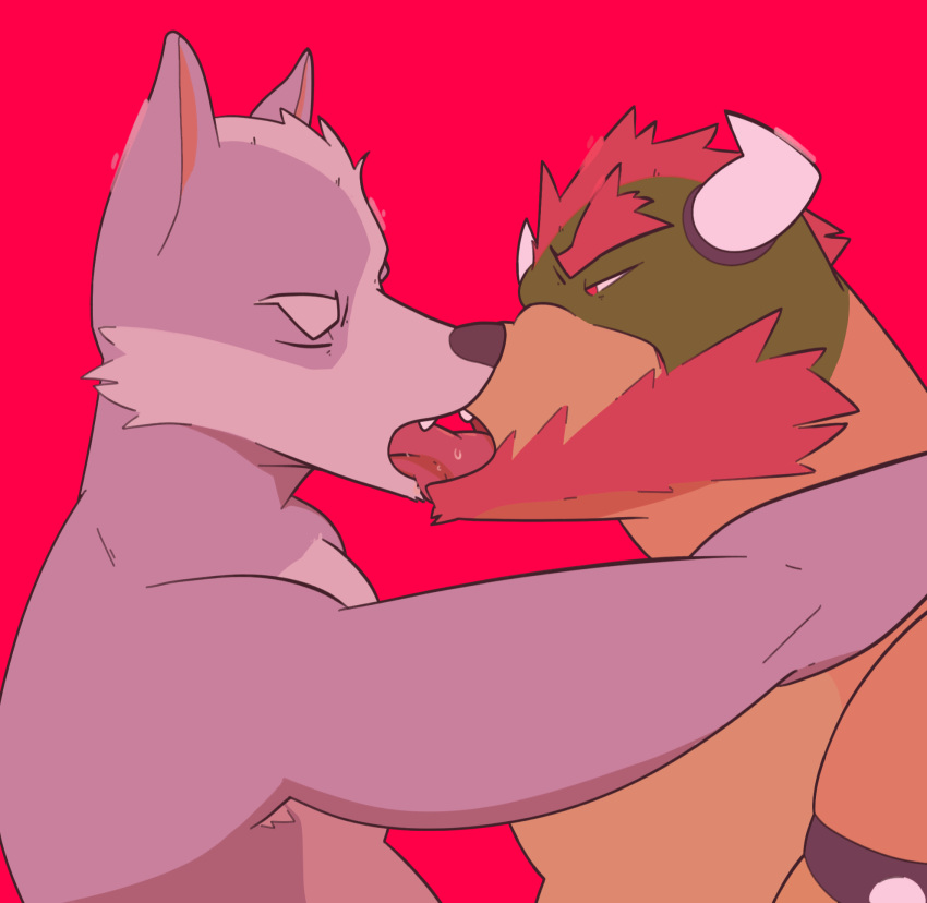 anthro beard bodily_fluids bowser canid canine canis duo eyes_closed facial_hair french_kissing half-closed_eyes hi_res kissing koopa male male/male mammal mario_bros mormonara muscular narrowed_eyes nintendo saliva saliva_on_tongue scalie star_fox video_games wolf wolf_o'donnell