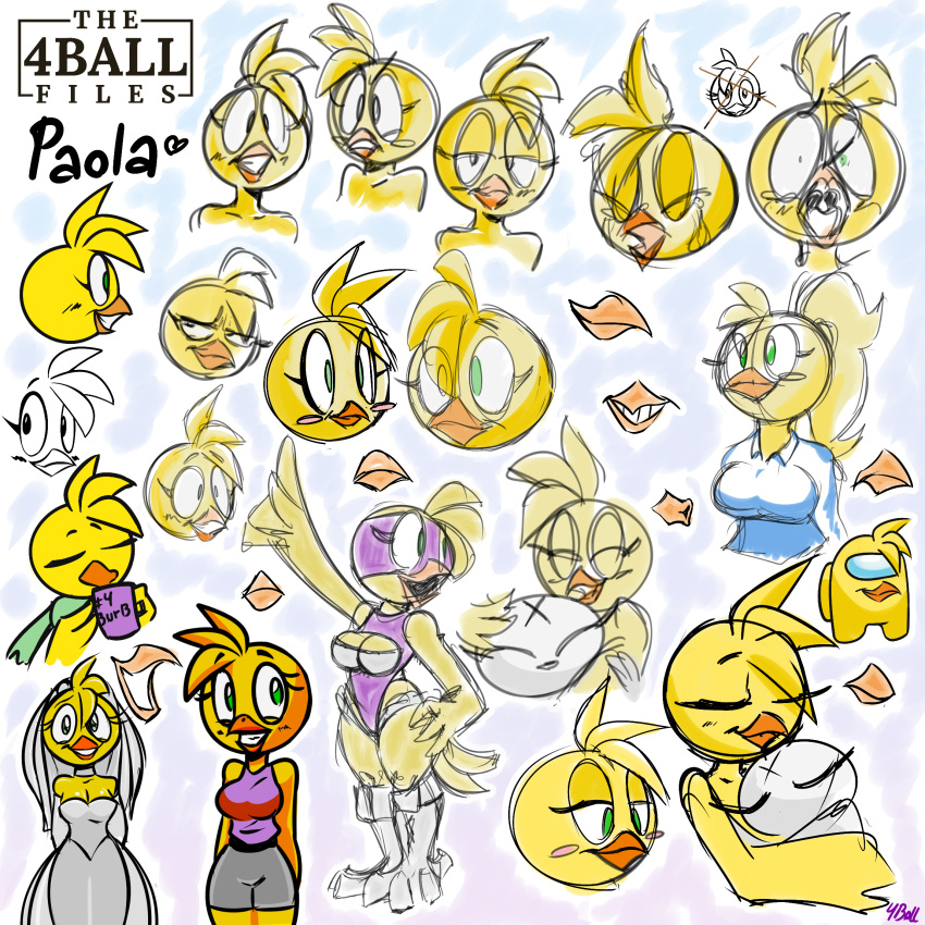 1:1 anthro avian beak bird chicken clothed clothing digital_media_(artwork) eve_the_familiar female fourball galliform gallus_(genus) green_eyes hi_res lagomorph looking_at_viewer mammal open_mouth paola_(4ball) phasianid simple_background smile solo video_games