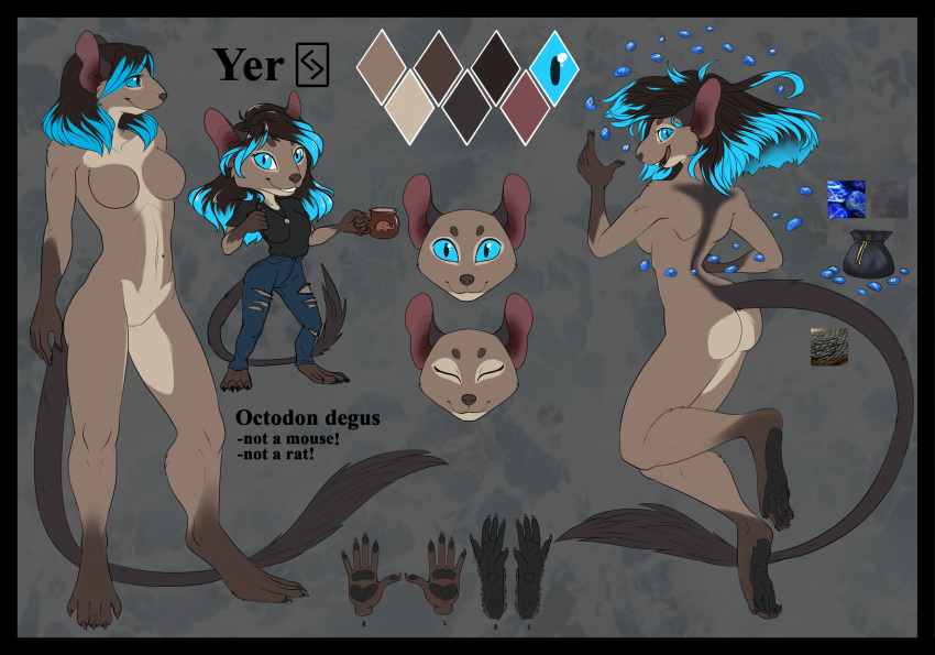 2020 absurd_res akira_volfsar anthro blue_eyes breasts clothed clothing degu digital_media_(artwork) feet female fingers hi_res mammal model_sheet octodontid rodent smile solo toes