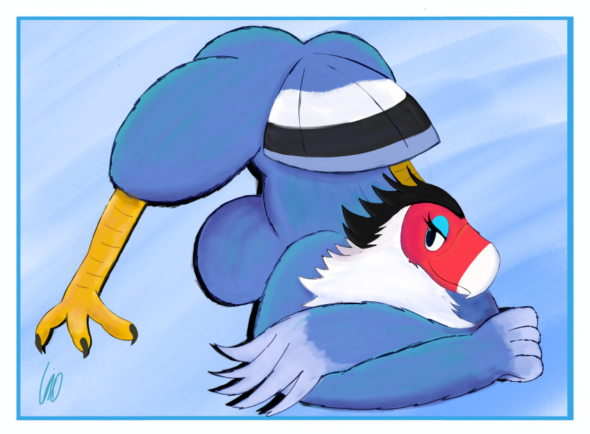 2021 accipitrid accipitriform amelia_(animal_crossing) animal_crossing anthro ass_up avian beak big_breasts biped bird bird_feet black_claws blue_body blue_feathers breasts butt caracara claws digital_media_(artwork) digitigrade eagle falconid feathers female front_view gio-joe hi_res jack-o'_pose makeup multicolored_beak multicolored_body multicolored_feathers nintendo non-mammal_breasts nude pose red_beak red_body scutes shaded signature simple_background smile smirk solo tail_feathers talons toe_claws two_tone_beak video_games white_beak white_body white_feathers