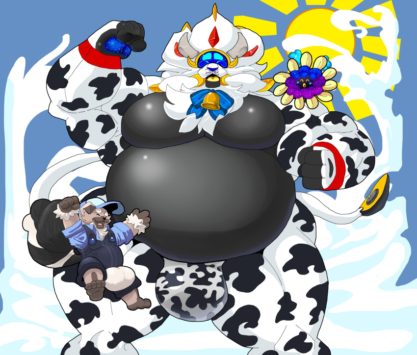 absurd_res anthro anthrofied belly bulge clothing cosmog cowbell foko_s fur group hat headgear headwear hi_res legendary_pok&eacute;mon male mc_morrales milk moobs nintendo overweight overweight_anthro overweight_male pok&eacute;mon pok&eacute;mon_(species) rockruff soleo's_brother solgaleo spots spotted_body topwear underwear video_games white_body white_fur