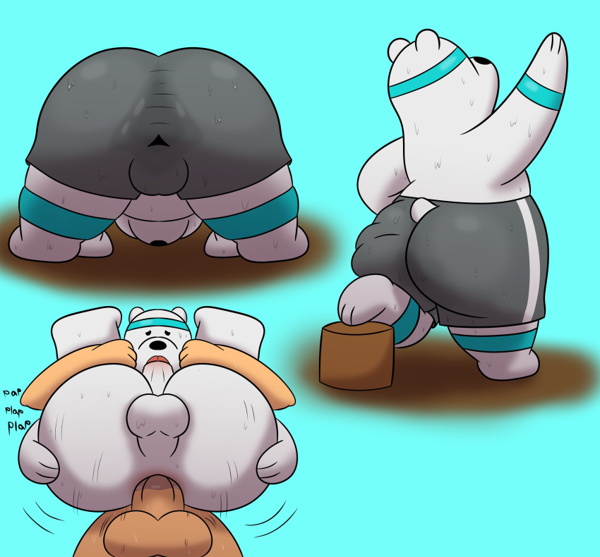 2021 absurd_res anthro balls big_butt bodily_fluids butt cartoon_network clothed clothing colossalstars duo erection exercise genitals hi_res ice_bear male male/male mammal penis polar_bear sex sweat ursid ursine we_bare_bears workout