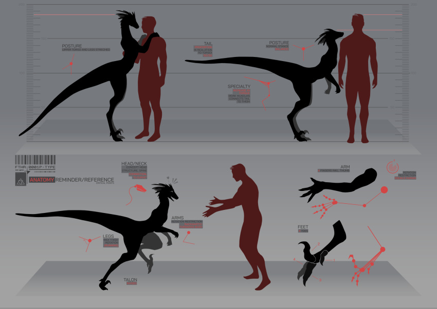 &lt;3 bunny_(delta.dynamics) chart claws delta.dynamics digitigrade dinosaur dromaeosaurid english_text female feral gradient_background happy height_chart hi_res hug human long_tail male mammal model_sheet nude reptile running scalie semi-anthro silhouette simple_background smile standing text theropod