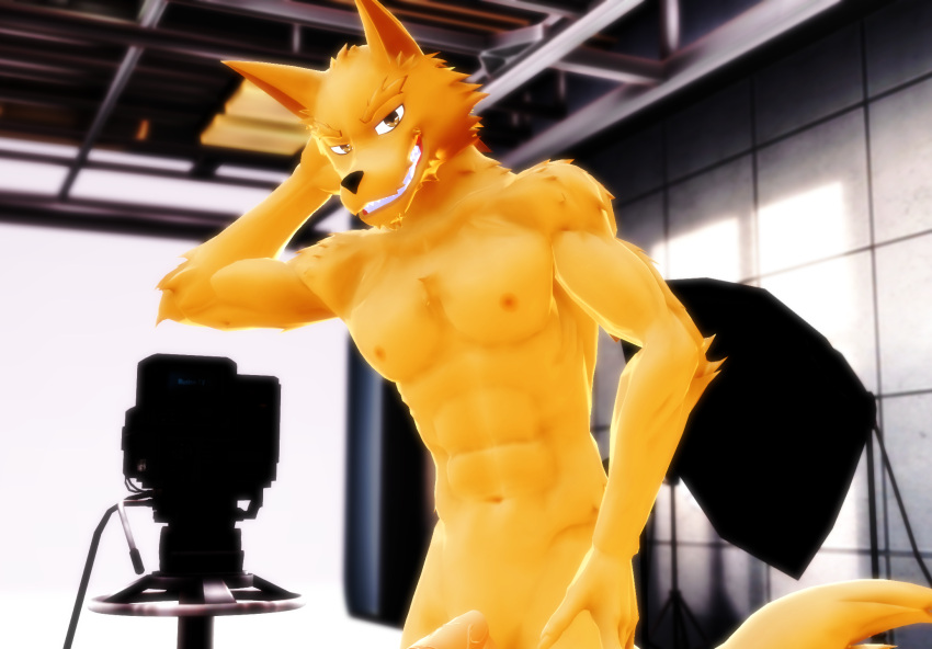 anthro camera canid canine canis hi_res looking_at_viewer male mammal mmd muscular muscular_male solo sou_notamine standing utau wolf