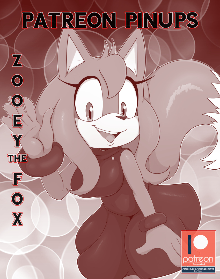 2021 5_fingers absurd_res anthro bigdon1992 blue_eyes canid canine clothed clothing digital_media_(artwork) dress female fingers fox hi_res looking_at_viewer mammal open_mouth patreon sega solo sonic_boom sonic_the_hedgehog_(series) text url zooey_the_fox