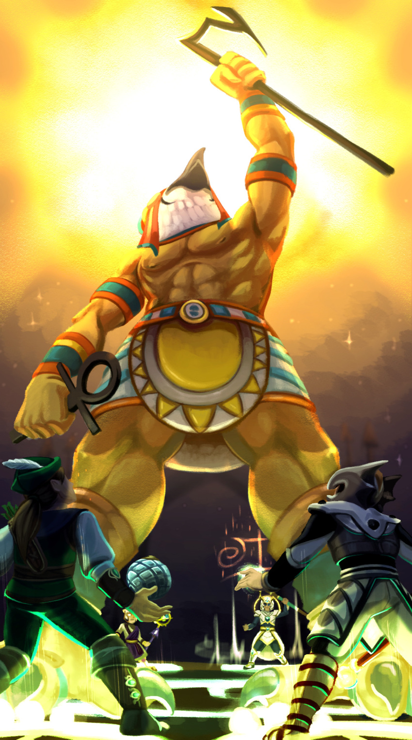 ankh anthro avian clockworkreapers deity egyptian_mythology hi_res low-angle_view magic magic_user male middle_eastern_mythology muscular muscular_anthro muscular_male mythology nipples ra staff sun wizard101 worm's-eye_view