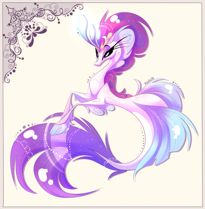 bioluminescence fish friendship_is_magic glowing hair hi_res marbola marine my_little_pony my_little_pony:_the_movie_(2017) pink_body purple_eyes purple_hair queen_novo_(mlp) seahorse simple_background solo syngnathid syngnathiform tan_background