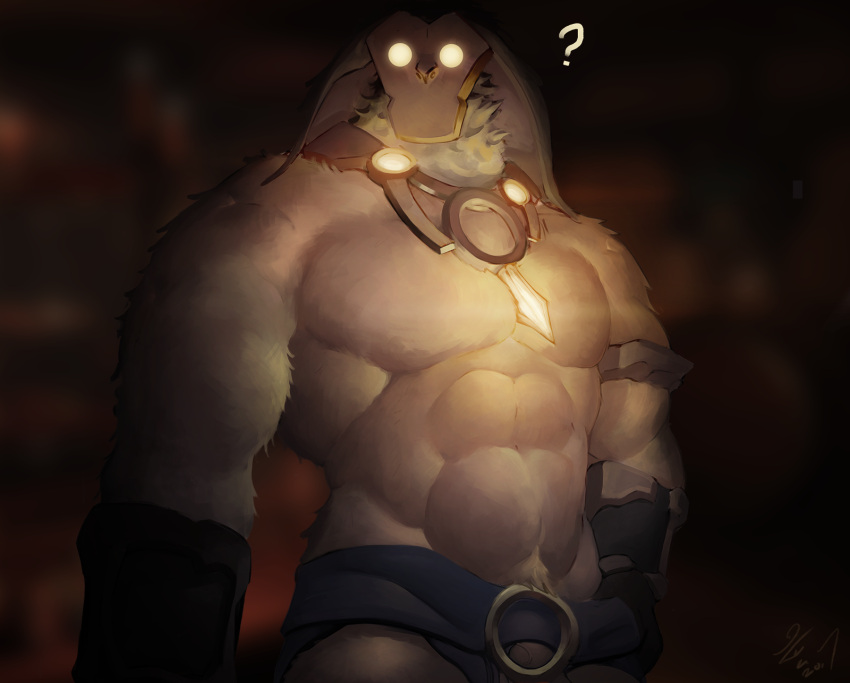 2017 ? abs anthro arm_tuft barely_visible_genitalia barely_visible_penis battlerite belt big_abs big_biceps big_muscles big_pecs blurred_background clothed clothing colored deltoids detailed_background digital_media_(artwork) digital_painting_(artwork) ears_down facing_viewer flaccid fur genitals gloves glowing glowing_eyes half-length_portrait handwear hi_res huge_muscles huge_pecs humanoid_genitalia humanoid_hands humanoid_penis ineffective_clothing inside jewelry light logo looking_at_viewer male mammal mask mostly_nude mostly_nude_male muscular muscular_male neck_tuft necklace no_pupils oldur pecs penis pilosan pink_penis pivoted_ears portrait ring shaded signature sloth solo standing three-quarter_portrait topless topless_male tuft vein veiny_penis video_games white_body white_fur white_pubes xenarthran yellow_eyes zomacaius