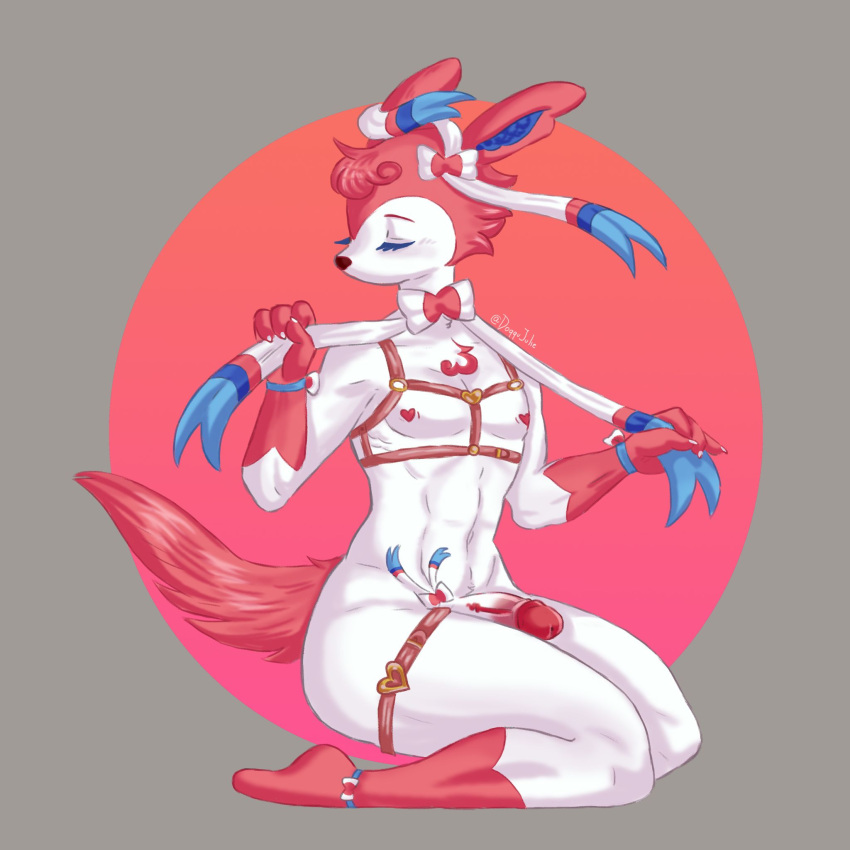 1:1 anthro doggujulie eeveelution harness hi_res male nintendo pawsy-paws pok&eacute;mon pok&eacute;mon_(species) ribbons solo sylveon video_games
