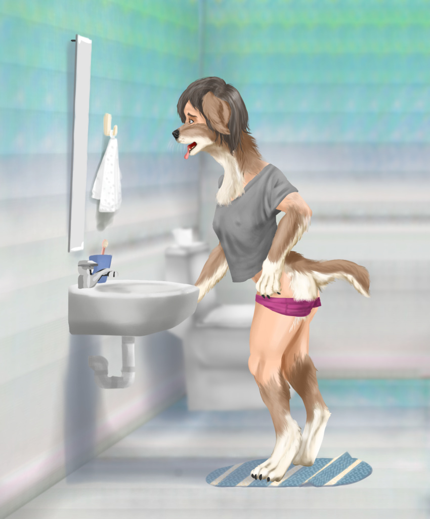 animal_humanoid canid canid_humanoid canine canine_humanoid canis clothed clothing domestic_dog female goulingtfs hair hi_res humanoid mammal mammal_humanoid open_mouth solo species_transformation tongue transformation were werecanid werecanine