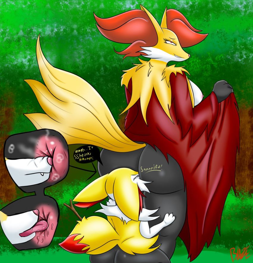 anal anthro anus ass_licking bodily_fluids braixen breasts butt butt_sniffing bxblazexd clothed clothing clothing_lift delphox dress dress_lift duo ears_down female fur hi_res incest_(lore) looking_pleasured muzzle_in_anus nintendo nipples nose_to_anus oral pivoted_ears pok&eacute;mon pok&eacute;mon_(species) red_body red_eyes red_fur rimming saliva saliva_on_tongue sex smelly sniffing stick tongue tongue_out video_games white_body white_fur yellow_body yellow_fur