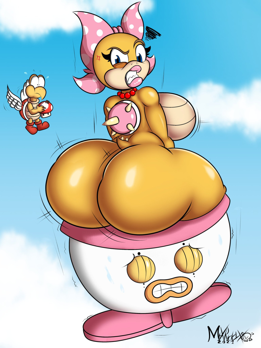 3:4 angry annoyed anthro big_breasts big_butt breasts butt clenched_teeth cross-popping_vein female hi_res huge_butt koopa koopa_paratroopa koopa_troopa koopaling mario_bros mostly_nude mrxrickyx nintendo non-mammal_breasts rear_view scalie teeth thick_thighs video_games wendy_o._koopa wide_hips