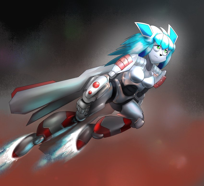 2021 anthro blue_hair boots clothing eeveelution female fire flying footwear glaceon hair hi_res nintendo pok&eacute;mon pok&eacute;mon_(species) red_alert_(series) rocket_boots simple_background solo stockingfan t-h-eguy video_games