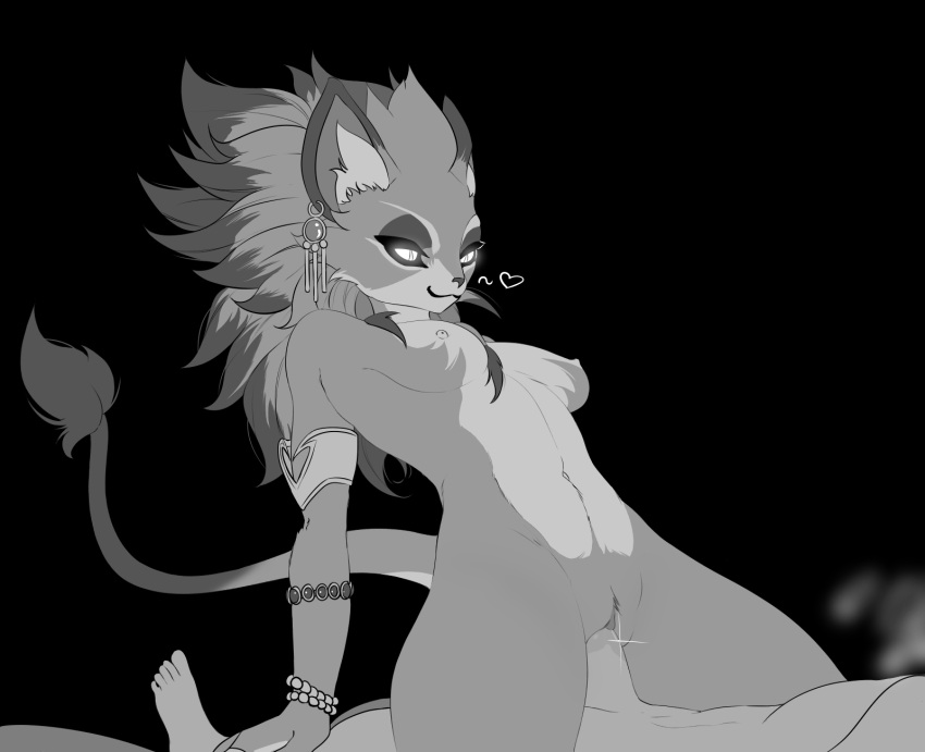 &lt;3 anthro belladonna_(trials_of_mana) black_background breasts breath cowgirl_position duo ear_piercing ear_ring faceless_character faceless_male felid feline female female_on_top from_front_position genitals haaru hi_res human human_on_anthro human_penetrating interspecies jewelry male male/female male_on_anthro mammal monochrome nipples on_bottom on_top penetration piercing pussy sex simple_background smile solo_focus trials_of_mana vaginal vaginal_penetration